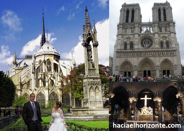 Catedral de Notre dame en paris monumento religioso de francia con niños en autocaravana