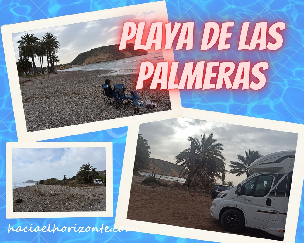 playa de las palmeras con niños en autocaravana