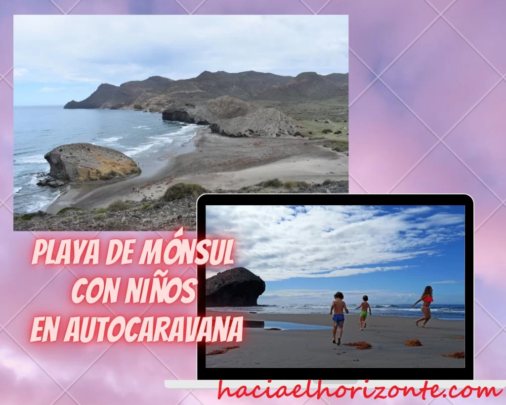 Playa de Mónsul con niños en autocaravanas en Cabo de Gata en Almería
