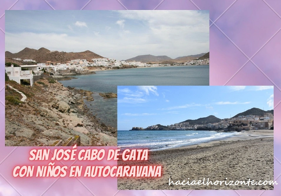 pueblo de San Jose cabo de gata con niños en autocaravana almeria