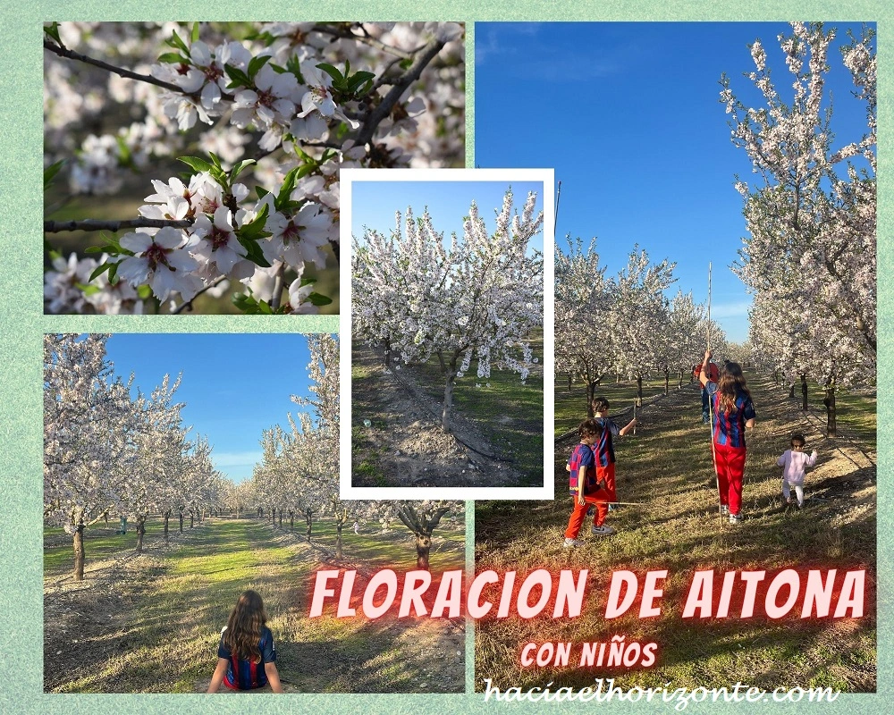 aitona en flor, flores blancas con niños en autocaravana